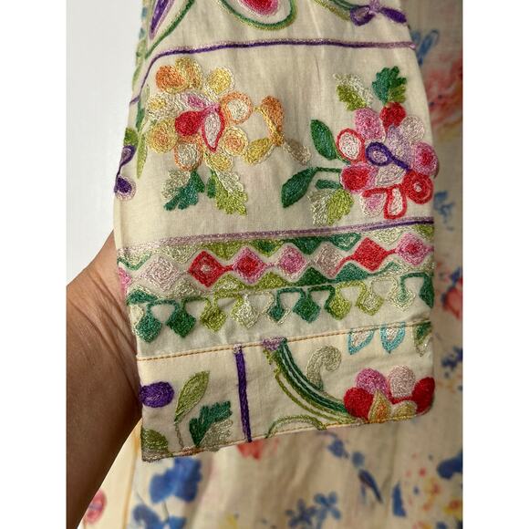 Aratta Silent Journey Collection Midi Dress Large NWT Cream Embroidered Florals - Picture 16 of 16